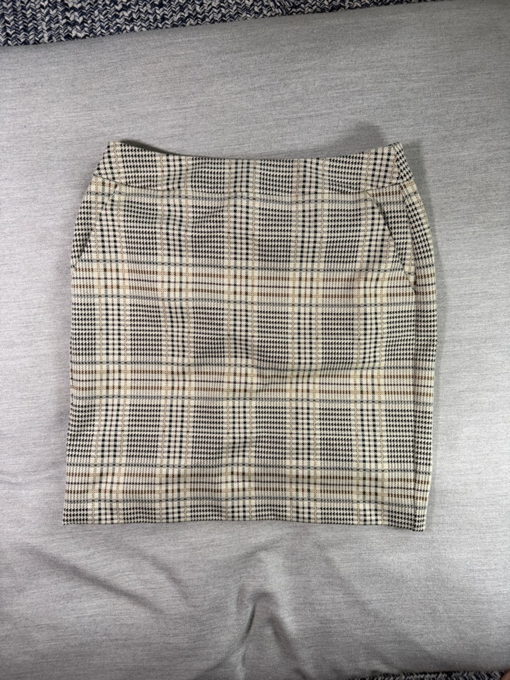 CAbi Cream, Black & Tan Plaid Pencil Skirt